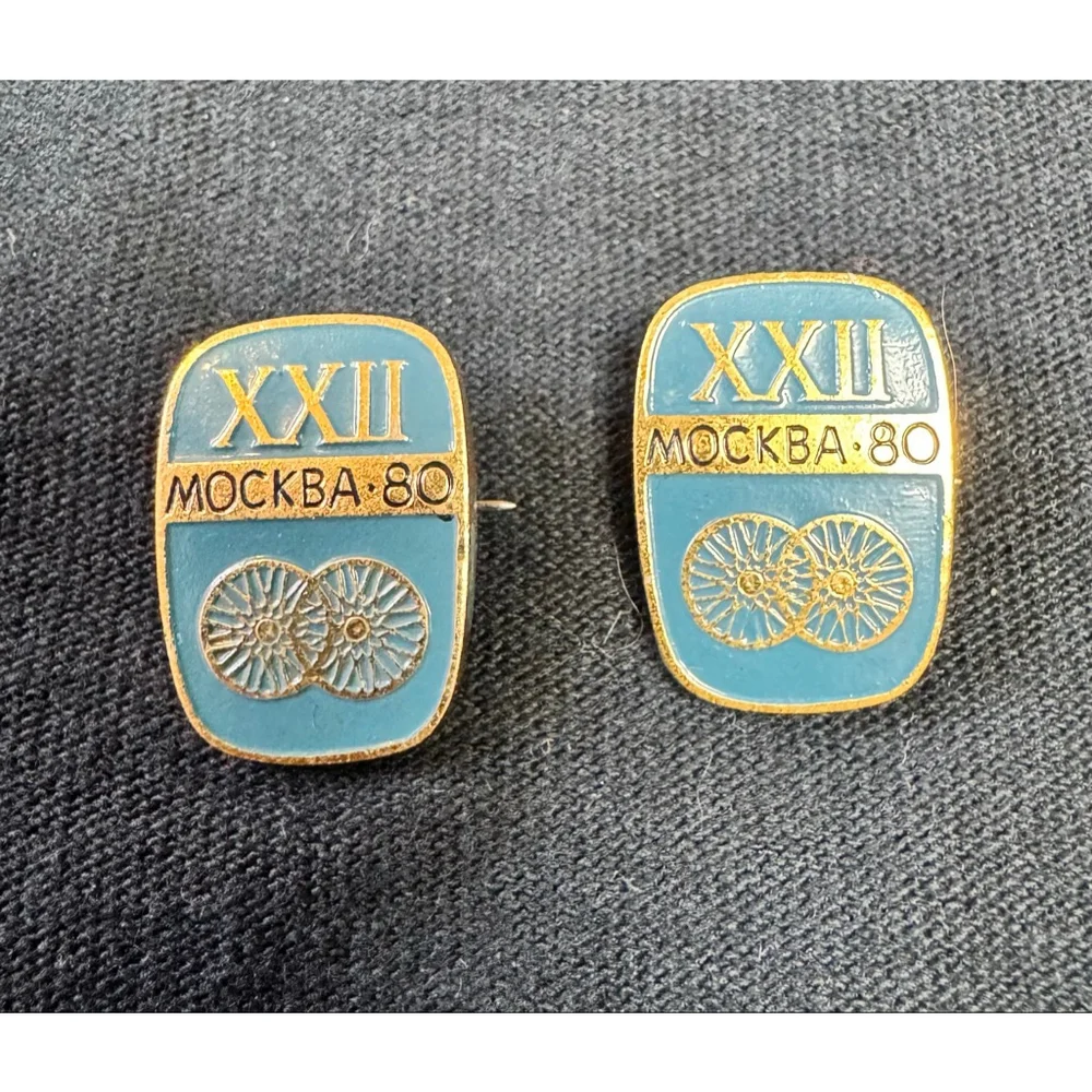 Pair - 1980 XXII Moscow Summer Olympic Games Cycling Pins Badges